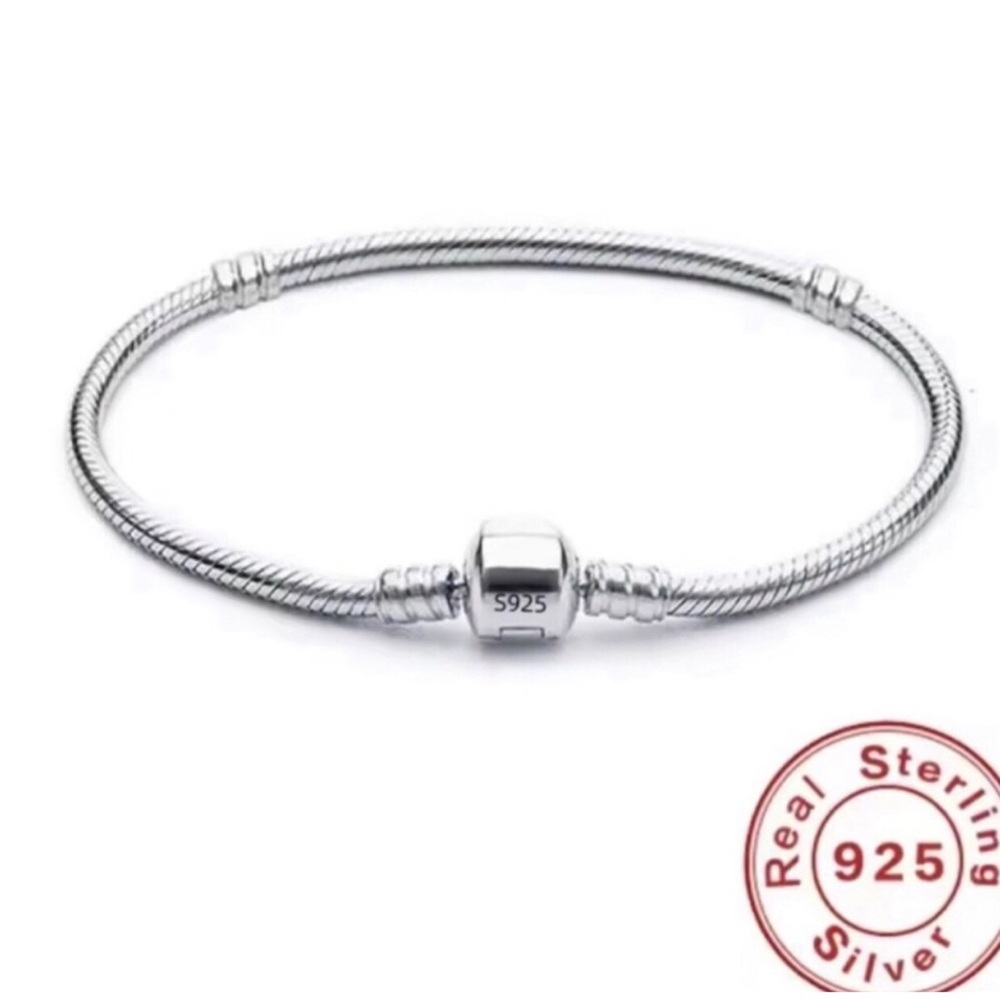 Sterling Silver 925 Snake Chain Charm Bracelet